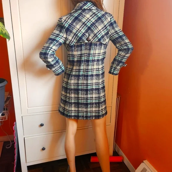 Wool Textured Plaid Trench Pea Lapel Coat Small Estimated Size 4 - Picture 8 of 12